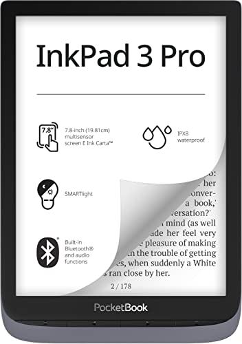 PocketBook InkPad 3 Pro | E-Book Reader | Large 7.8ʺ Glare-Free & Eye-Friendly E Ink | Text-to-Speech Function | Audio Output and Bluetooth | Audiobooks | Adjustable SMARTlight | IPX8 Waterproof