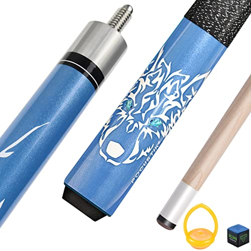 POCUSTIK 58" 2-Piece Pool Cue Stick Irish Linen Wrap,Canadian Maple Billiard Sticks with 13mm Tip,House Bar Pool Stick Hand Painted for Men Women - Blue,19 Oz