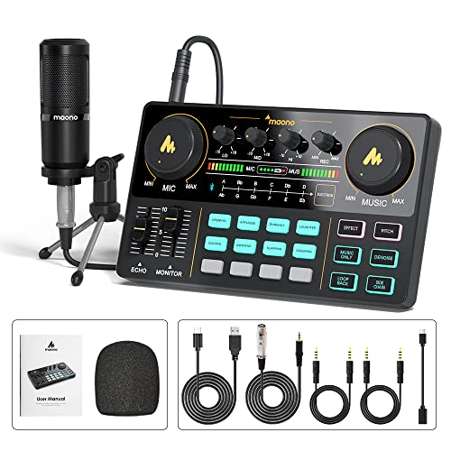 Podcast Equipment Bundle-MAONO MaonoCaster Lite -Audio Interface-All in One-Podcast Production Studio with 3.5mm Microphone for Live Streaming, Podcast Recording, Youtube, PC, Smartphone (AU-AM200-S1)