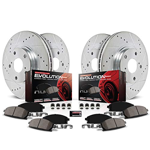 Power Stop K7561 Front and Rear Z23 Carbon Fiber Brake Pads with Drilled & Slotted Brake Rotors Kit