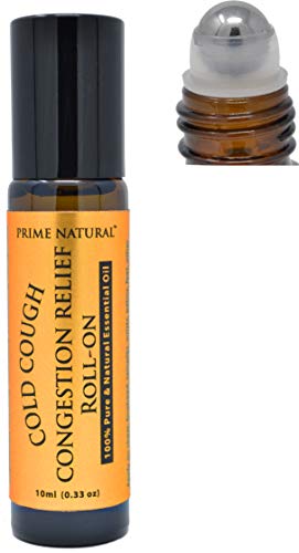 Prime Natural Cold Cough Congestion Relief Essential Oil Roll on (10ml), Pre-Diluted Ready to Use Roller for Sinus, Sore Muscle, Headache & Sleep