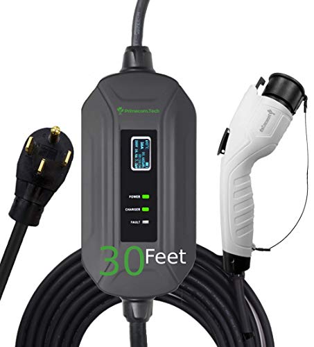 PRIMECOM Level 2 Electric Vehicle (EV) Charger (220V / 240Volt, 16Amp) Portable EVSE Smart Electric Car Charger, 30', 40', and 50 Feet Lengths (30 Feet, 14-50P)