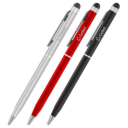 PRO Stylus Pen for Samsung Galaxy Tab E Lite 7.0 with Ink, High Accuracy, Extra Sensitive, Compact Form for Touch Screens [3 Pack-Black-Red-Silver]