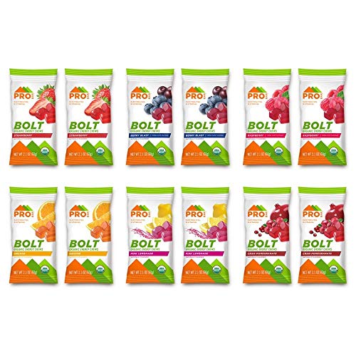 PROBAR - Bolt Organic Energy Chews, Variety Pack, Strawberry, Berry Blast, Orange, Raspberry, Pink Lemonade, Cranberry Pomegranate - Gluten-Free, USDA Certified Organic (12 Count) - Flavors May Vary