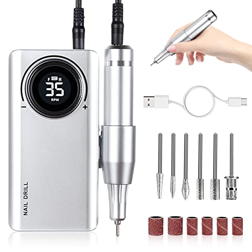 Professional Electric Nail Drill Machine, Portable Rechargeable 35000RPM Nail Drill for Acrylic Gel Nails, Manicure Pedicure Polishing Shape Tools for Home and Salon Use