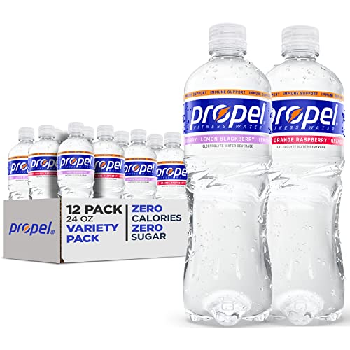 Propel Immune Support with Vitamin C + Zinc, Lemon Blackberry & Orange Raspberry Variety Pack, 24oz Bottles (Pack of 12)