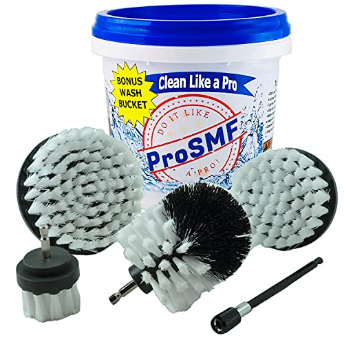 ProSMF Drill Brush Set Car Detailing - Scrub Brush for Drill - Power Scrubber Drill Brush Attachments - Tires - Wheel - Rim - Glass - Carpet - Upholstery - Automotive - Detail - Soft White Bristles