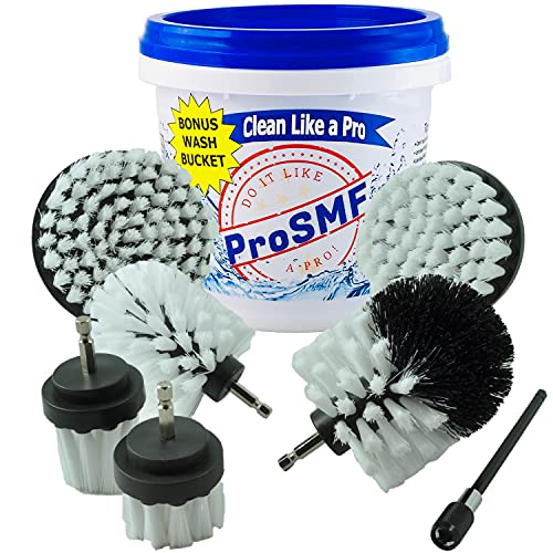 ProSMF Drill Brush Set Car Detailing - Scrub Brush for Drill - Power Scrubber Drill Brush Attachments - Tires - Wheel - Rim - Glass - Carpet - Upholstery - Automotive - Detail - Soft White Bristles