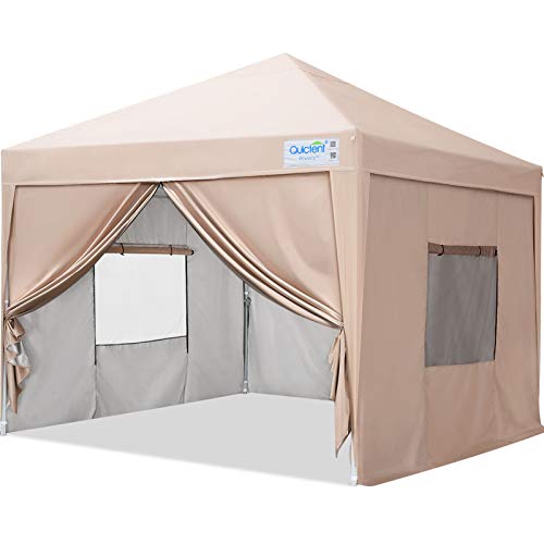 Quictent Privacy 10’x10’ Pop up Canopy Tent Enclosed Instant Gazebo Shelter with Sidewalls and Mesh Windows Waterproof (Beige)