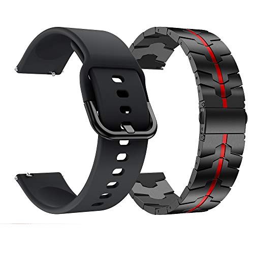 RABUZI Compatible Samsung Galaxy Watch 3 45mm 46mm Bands,22mm Quick Release Silicone Watch Wristband and Enamel Process Stainless Steel Metal Watch band for Gear S3 Frontier/Classic (Black+Red)