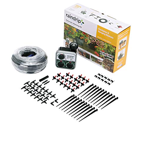 Raindrip R560DP Automatic Drip Irrigation Watering Kit with Timer for Containers and Hanging Baskets, Waters up to 20 Plants, Includes Timer with Customizable Settings and 20 PC Drippers