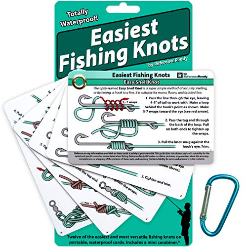 ReferenceReady Easiest Fishing Knots - Waterproof Guide to 12 Simple Fishing Knots | How to Tie Practical Fishing Knots & Includes Mini Carabiner | Perfect for Beginners