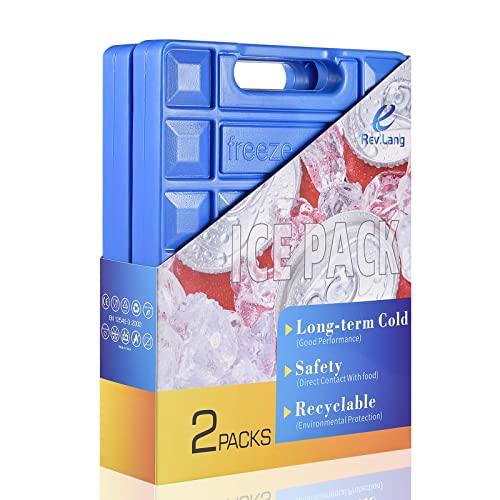 REV. LANG Large Freezer Cold Ice Pack Block Ice Chest, Reusable Long Lasting Quick Freezes with A Handle, for Coolers Lunch Box/Bag(1000g Set of 2)