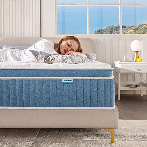 Rimensy King Mattress, 14 Inch Hybrid Mattress in a Box, Gel Foam Mattress, Individually Wrapped Pocket Coils Innerspring Mattress, Support & Pressure Relief, Medium Firm Feel, 76"*80"*14"