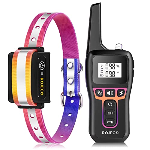 ROJECO Dog Training Collar with 3300FT Remote，IPX7 Waterproof Rechargeable Shock Collar for Large Medium Small Dog，3 Safe Training Modes with Beep，Vibration and Shock，Adjustable Electronic Dog Collar