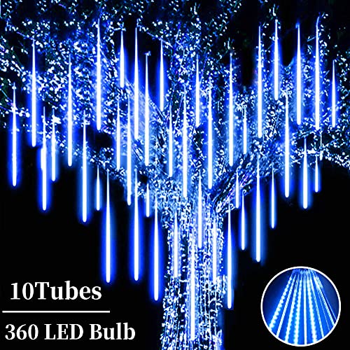 Roytong Christmas Lights Outdoor, Meteor Shower Lights 11.8inch 10Tube 360LED Falling Rain Lights Snow Falling Icicle Cascading Lights for Xmas Tree Halloween Decoration Wedding Party