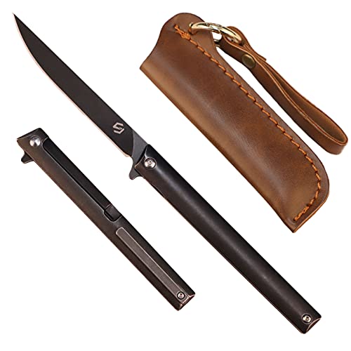 Samior GP035 Small Slim EDC Folding Pocket Flipper Knife, 3.5 inch Bohler M390 Black Blade, Gentleman's Knife, Everyday Carry, Frame Lock, 6AL4V Titanium Handle, Pocket Clip, 1.5oz