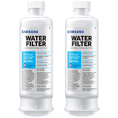 SAMSUNG Genuine Filters for Refrigerator Water and Ice, Carbon Block Filtration for Clear Drinking Water, HAF-QIN-2P, 2 Pack