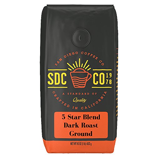 San Diego Coffee 5 Star Blend, Dark Roast, Ground, 16-Ounce Bag