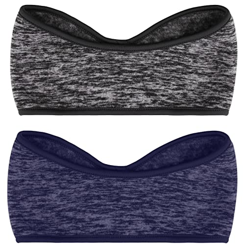 SAVITA 2 Pack Ear Warmers Headband Stretchy Ear Covers Sweatband Ski Winter Headband Earmuff Workout Headbands Moisture Wicking Thermal Sport Headbands for Women Man Girls (Gray and Dark Blue)