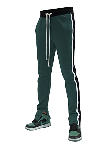 SCREENSHOT-S41706 Mens Hip Hop Premium Slim Fit Comfort Track Pants - Athletic Sport Fitness Color Block Fashion Urban Lifestyle Streetwear Bottoms-Green/Black-XLarge