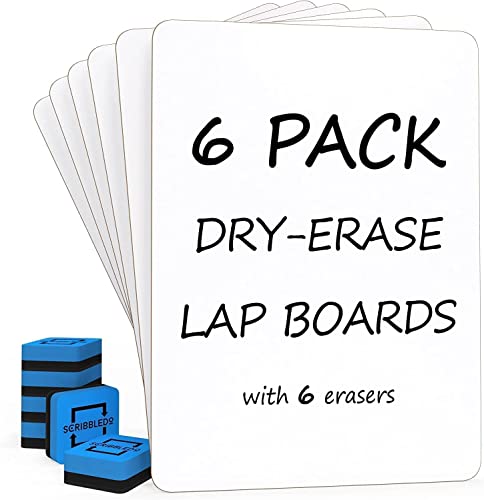 Scribbledo Set of 6 Small White Board Dry Erase Boards Classroom Pack Mini White Boards 9"x12” Personal Whiteboards for Students Teachers School Supplies Lapboards l 6 Mini Whiteboard Erasers Included