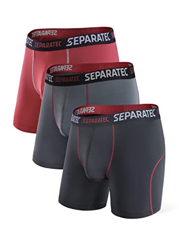 Separatec Men's Sport Boxer Briefs With Dual Pouch Design Quick Dry Performance Underwear 3 Pack(M,Black/Dark Gray/Maroon)