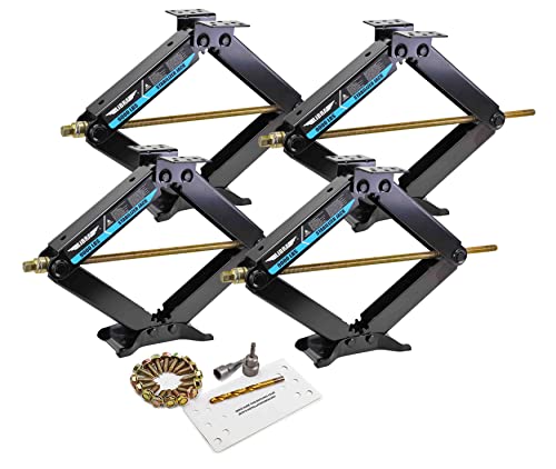 Set 4 LIBRA 9K lb Heavy Duty 24" RV Trailer Stabilizer Leveling Scissor Jacks w/Dual Power Drill Sockets & Complete Set of Mounting Hardware -Model# 26098