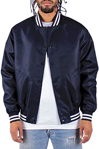 Shaka Wear Men’s Bomber Jacket – Classic Padded Relaxed Fit Water Resistant College Baseball Varsity Coat VBJ03 Navy M