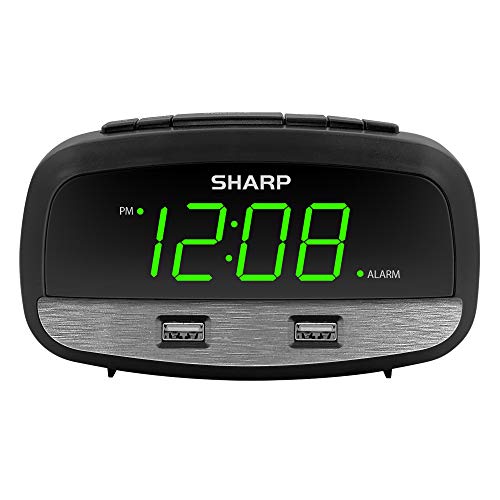 SHARP Digital Clock with Alarm and Dual USB FastCharge Charging Ports - Charge Your Phone Bedside - Battery Back-up - Easy to Use