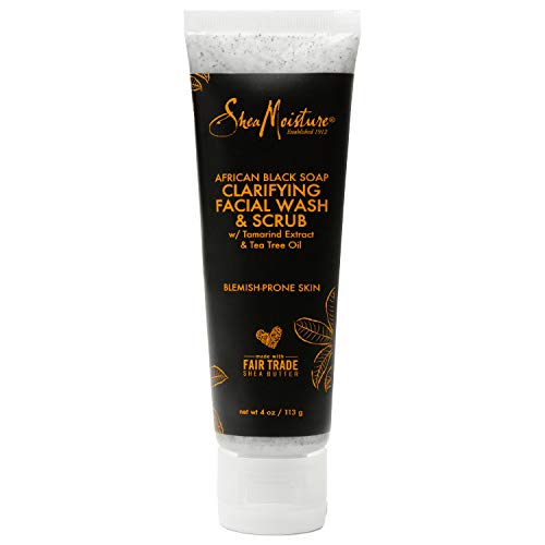 Sheamoisture Facial Wash and Scrub for Blemish Prone Skin African Black Soap to Clarify Skin 4 oz