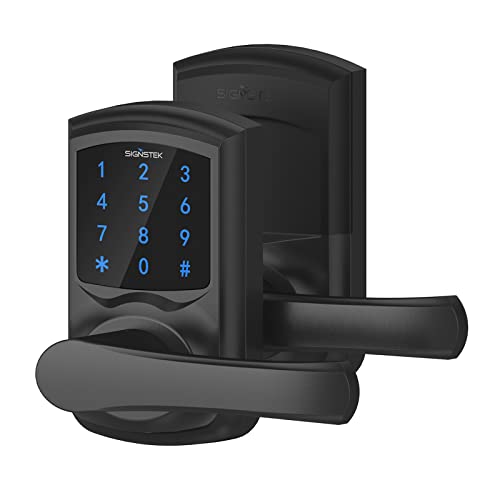 Signstek Keyless Entry Door Lock,Digital Smartcode Door Lock for Front Door,Keypad Door Lock with Handle and Security Key,Touchscreen,Easy Installation, Matte Black