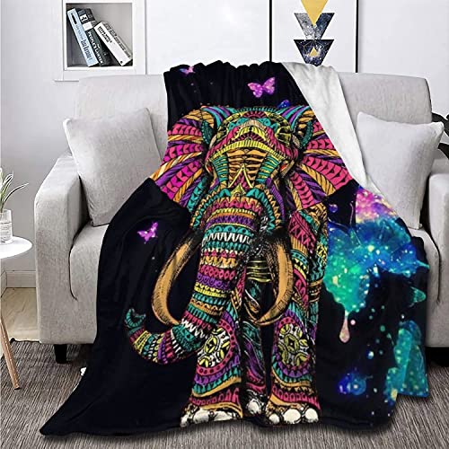 SIGYCLU Elephant Butterfly Throw Blanket for Couch Sofa Bed Soft Cozy Fuzzy Black Galaxy Elephant Gifts for Women Adults Kids 50"X40"