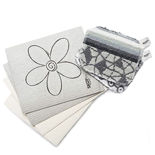 Skoy Bundle Swedish Dish Cloth 4-Pack Scrub 2-Pack, Monochromatic Colors, Reusable Products for Kitchen & Household Use, Environmentally Friendly, Plastic-Free Packaging