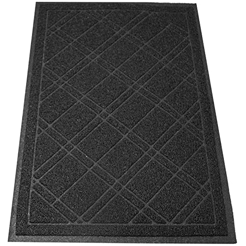 SlipToGrip Universal Door Mat, Plaid Design - Black, 42 x 35 - Anti Slip, Durable & Washable, Outdoor & Indoor Floor Welcome Mat Door Mat Entry -Rug for Garage, Patio, Front Door, Dust Absorbent