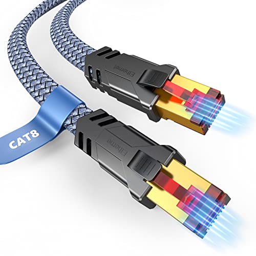 Snowkids Cat 8 Ethernet Cable 15 FT, Flat High Speed Ethernet Cable, 40Gbps,2000Mhz Braided Internet Cable, Gold Plated RJ45 Connector, LAN Cable S/FTP Network Cable for Modem/Router/PS4/5/Gaming/PC