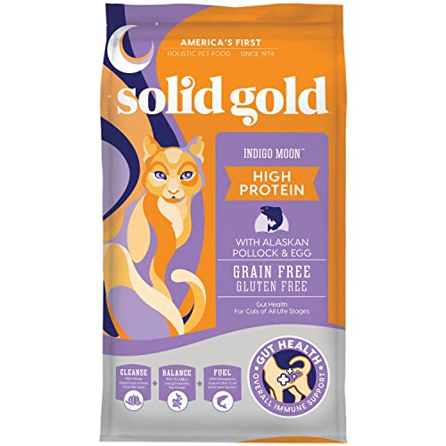 Solid Gold Indigo Moon - Dry Cat Food with Digestive Probiotics for Cats - Grain & Gluten Free - with Vitamins & High Protein - Omega 3 for Cats - Low Carb Superfood - Made with Real Pollock - 3 LB