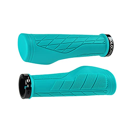 SOLODRIVE Ergonomic Design Bike Grips, Comfortable Bicycle Handlebar Grips, Single Lock-on Mountain Bike Grips, Non-Slip Handle Grips, Fit MTB, E-Bike, Hybrid, City Commuter Bikes, Scooter (Turquoise)