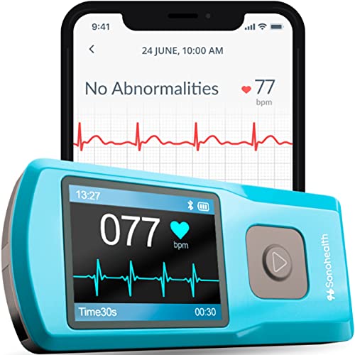 SonoHealth Portable EKG Heart Rate Monitor: Cardiac Mobile Heart Monitor - Fingertip Touch - Multiple Lead ECG Monitor (Electrocardiogram) - Arrhythmia & PVC Detection - Standalone or with Mobile App