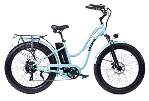 Soumye SOHOO 48V 750W 16Ah 26'' Beach Cruiser Electric Bicycle City E-Bike Mountain Bike (Step Thru Blue)