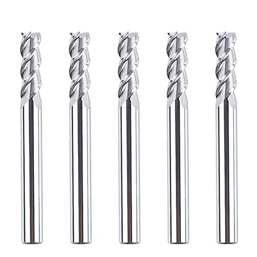 SpeTool 1/4 End Mill for Aluminum 3 Flutes CNC Spiral Router Bit for Aluminum Cut Non-Ferrous Metal Upcut 2.5 inches Long 5 Pieces