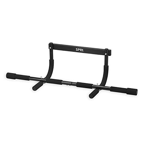 SPRI Pull Up Bar - 8-Grip Position Premium Heavy Duty Steel Frame & Foam Covered Handles | Supports 300lbs | Pullup Bar Fits Most Door Ways (Up to 32"W), Black