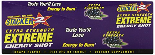 Stacker 2 Extreme Energy Shot Extra Strength, Grape, 2 Fluid Ounce (Pack of 12)