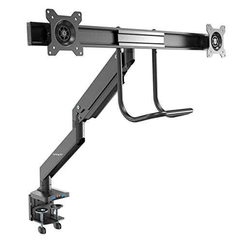 StarTech.com Desk Mount Dual Monitor Arm with USB & Audio - Slim Adjustable Dual Monitor VESA Mount for up to 32" (17.6lb/8kg) Displays - Ergonomic Articulating - C-Clamp/Grommet (ARMSLIMDUAL2USB3)