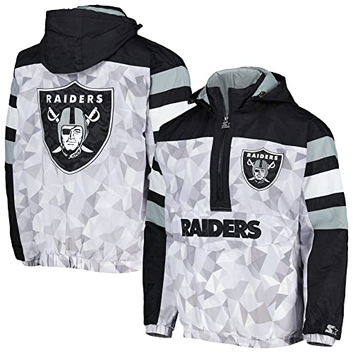 Starter Men's White/Black Las Vegas Raiders Thursday Night Gridiron Raglan Half-Zip Hooded Jacket