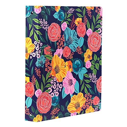 Steel Mill & Co Cute Decorative Hardcover 3 Ring Binder for Letter Size Paper, 1 Inch Round Rings, Colorful Binder Organizer for School/Office, Garden Blooms (Navy)