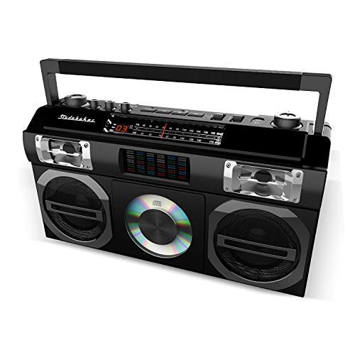 Studebaker SB2149B Master Blaster Bluetooth Boombox with 3 Way Power, AM/FM Radio, USB Port, CD Player with MP3 Playback, LED EQ and 10 Watts RMS Speaker in Black