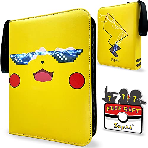 SupAI Binder for Pokemon Cards with Sleeves, Card Holder Binder for Pokémon Trading Cards, Holds Up to 440 Standard Size Cards, 55 Pcs 4-Pocket Pages Card Binder Album with Zipper Carrying Case