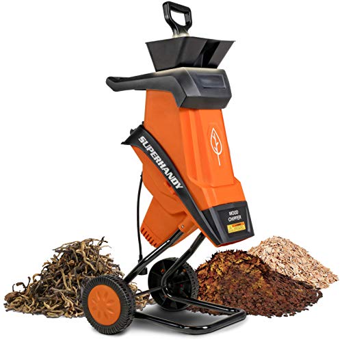 SuperHandy Wood Chipper/Leaf Mulcher, Corded Electric, 1.5" (39mm) Max Diameter, 17:1 Reduction, 15A 1800W 120VAC Dual Edge Blades, for Brush, Sticks, Dry Debris