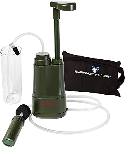 Survivor Filter Pro Water Purification System for Survival - 99.999% Removal of Tested Virus Bacteria Parasites - Lightweight Portable Water Filter for Backpacking, Camping - Water Purifier Survival